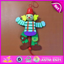 2016 Wholesale Cheap Kid Wooden Clown, High Quality Wooden Cartoon Clown, Popular Pull Toy Wooden Clown W02A059c